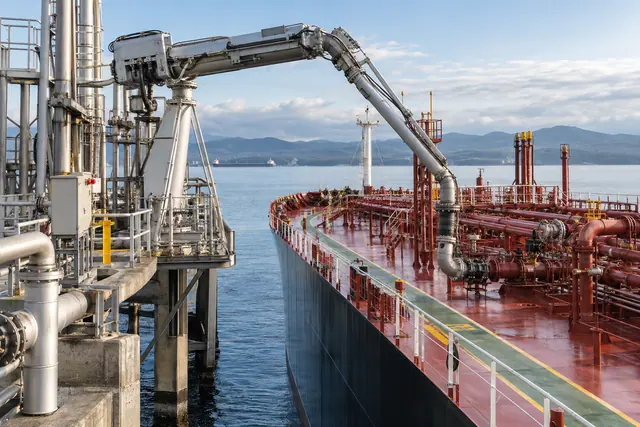 Illustrative cargo transfer connection between a terminal and tanker