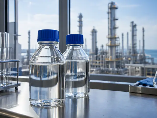 Illustrative clear naphtha samples in sealed laboratory bottles